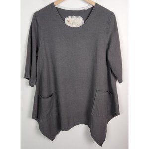 Farmhouse Frocks Women's Sz. XS Grey Linen Handkerchief Hem Tunic Top